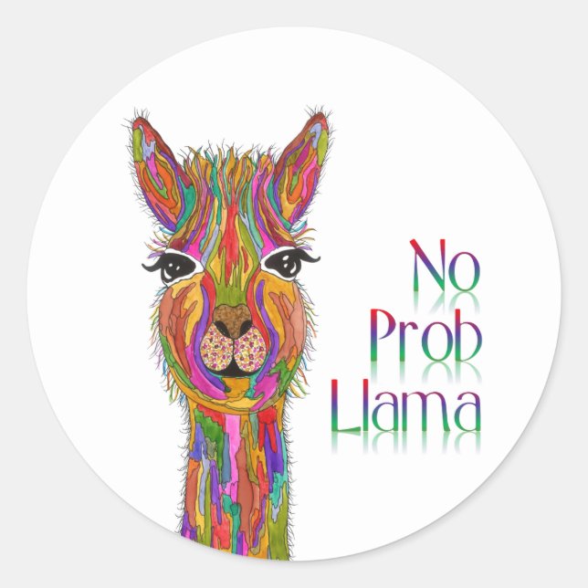 Funny and Colourful No Prob Llama Stickers (Front)