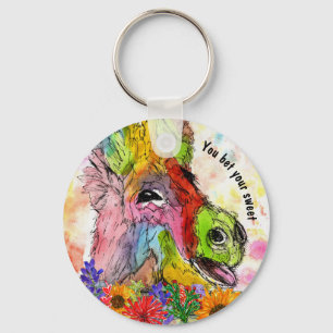 Funny and Colourful Watercolor Donkey Keychain
