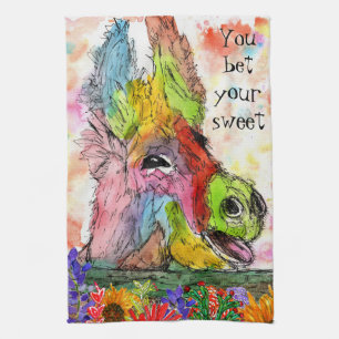 Funny and Colourful Watercolor Donkey Kitchen Towe Tea Towel