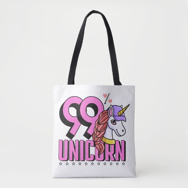 Funny and Cute animal with Hat 99 Percent Unicorn Tote Bag (Front)
