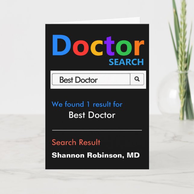 Funny and Cute Best Doctor Search Thank You Card (Front)
