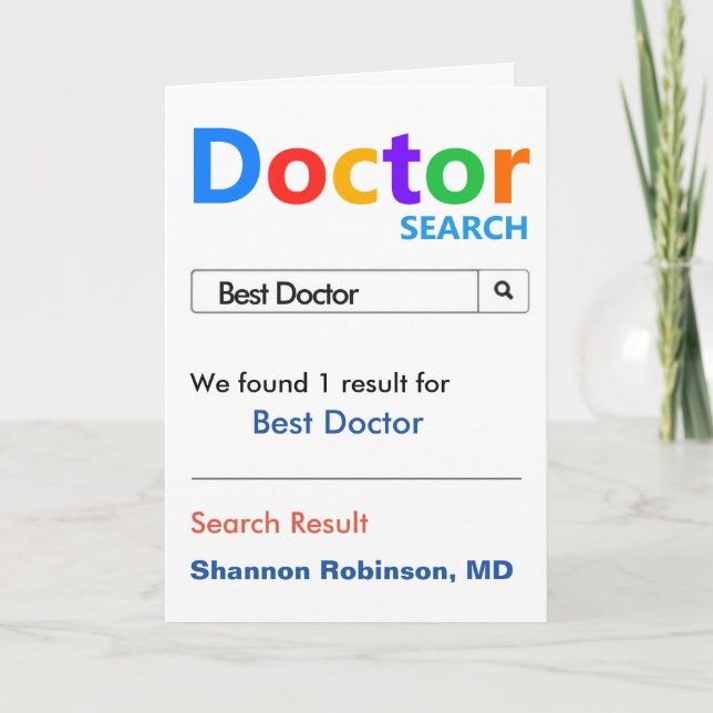 Funny and Cute Best Doctor Search Thank You Card (Front)
