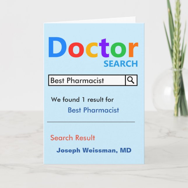 Funny and Cute Best Pharmacist Search Thank You Card (Front)
