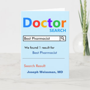 Funny and Cute Best Pharmacist Search Thank You Card
