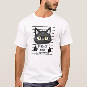 Funny and Cute Black Cat Mugshot T-Shirt