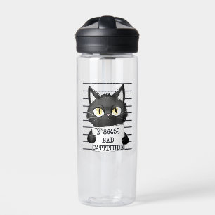 Funny and Cute Black Cat Mugshot Water Bottle