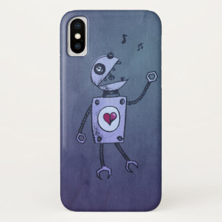Funny And Cute Blue Singing Retro Cartoon Robot iPhone X Case