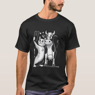 Funny and Cute Cat and Cow Selfie Design for Pet E T-Shirt