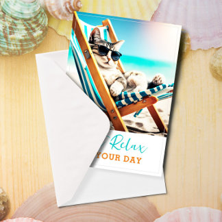 Funny and Cute Cat Birthday Card | Relax on Beach