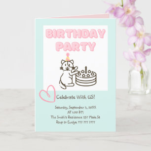 Funny and Cute Cat&Cake Birthday Invitation 