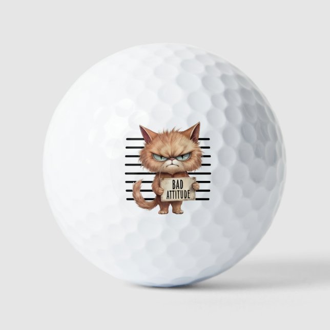 Funny and Cute Cat Mugshot Golf Balls (Front)