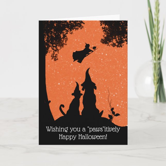 Funny and Cute Dog and Cat Halloween Card (Front)