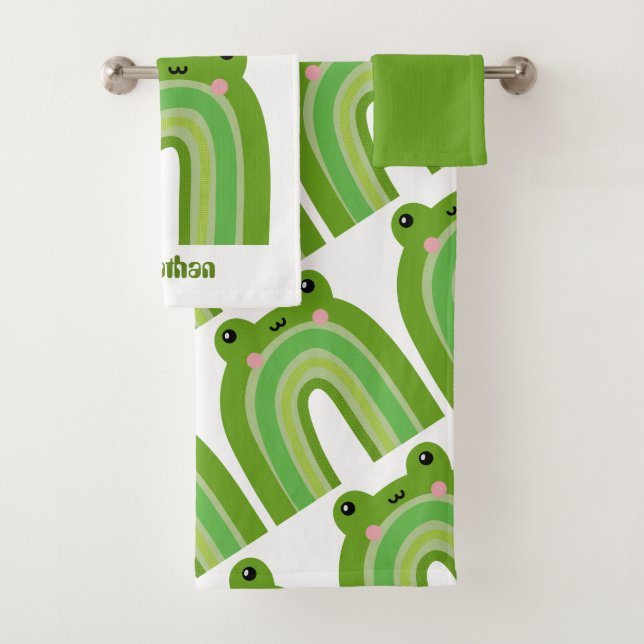 Funny and Cute Frog Rainbow Bath Towel Set (Insitu)