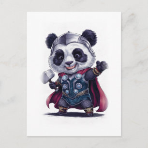 Funny and Cute Panda Movie Character on a White Holiday Postcard