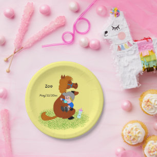 Funny and cute pony with baby - baby shower  paper plate