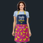 Funny and Cute Smile Like A Banana Pattern Apron<br><div class="desc">Funny and cool apron to make cooking more fun. Personalised gift for family and friends who love cooking,  baking and trying new recipe in the kitchen. Customise the wording to fit your occasion. You can use the Design Tool to further change the font type,  font colour and font size.</div>