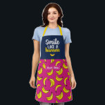 Funny and Cute Smile Like A Banana Pattern Apron<br><div class="desc">Funny and cool apron to make cooking more fun. Personalised gift for family and friends who love cooking, baking and trying new recipe in the kitchen. Customise the wording to fit your occasion. You can use the Design Tool to further change the font type, font colour and font size.</div>
