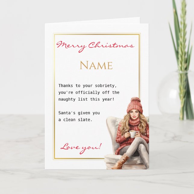 Funny and Cute Sobriety Christmas  Card (Front)