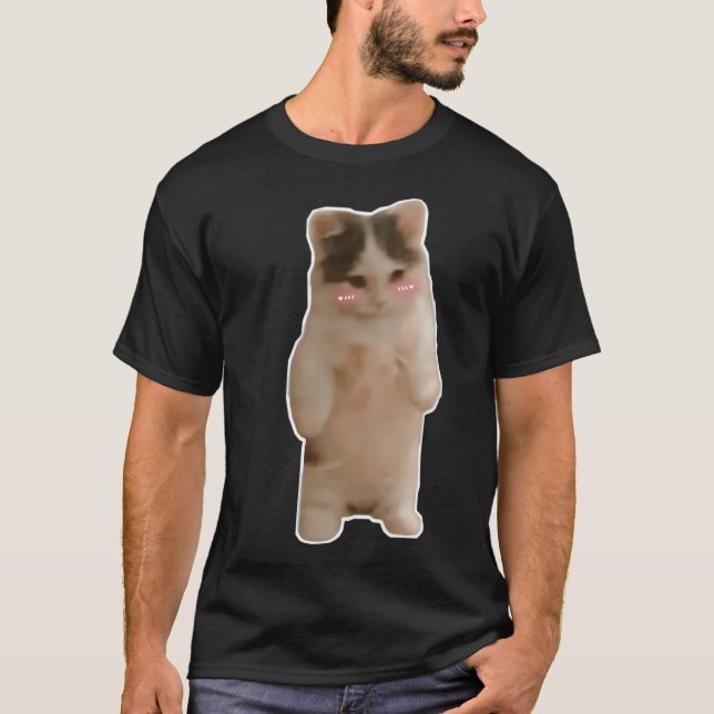 Funny And Cute Standing Cat Or Kitten Meme T-Shirt (Front)