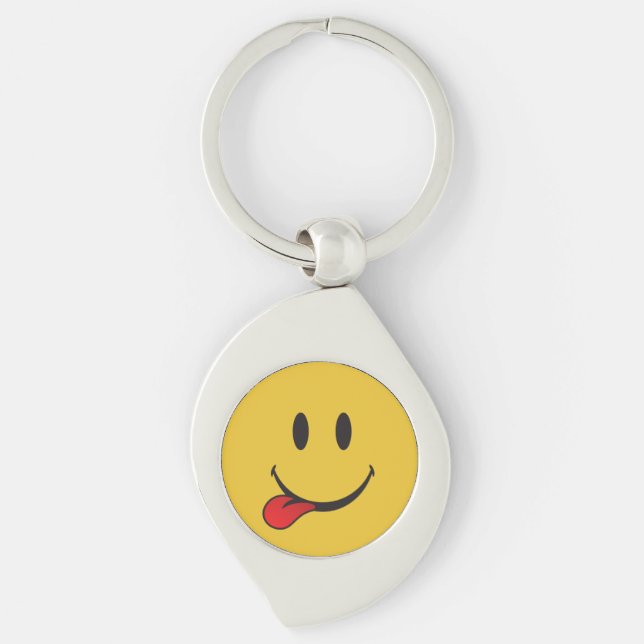 Funny and Cute Sticking out tongue Emoji Key Ring (Front)