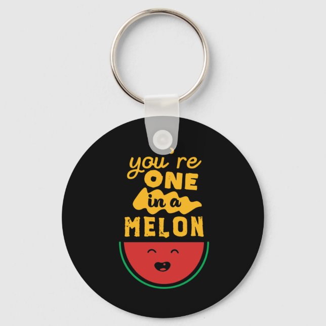 Funny and Cute Watermelon Fruit Pun One In A Melon Key Ring (Front)