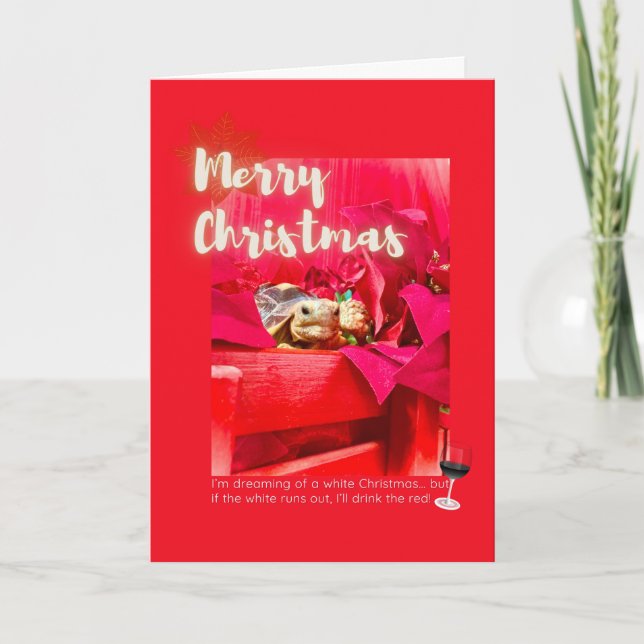 Funny and Cute WINE Christmas quote with tortoise Card (Front)