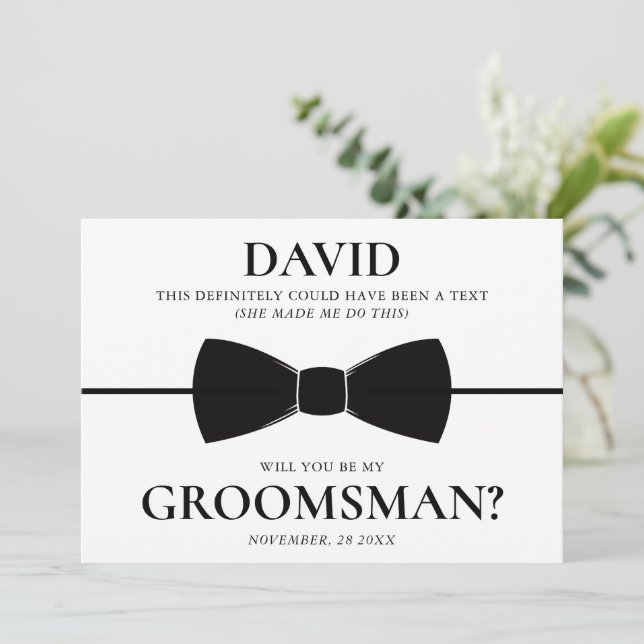 Funny and Elegant Custom Groomsman Proposal Card (Standing Front)