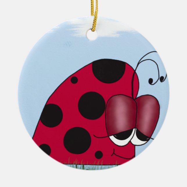 Funny and Euphoric Ladybug Ceramic Tree Decoration (Front)