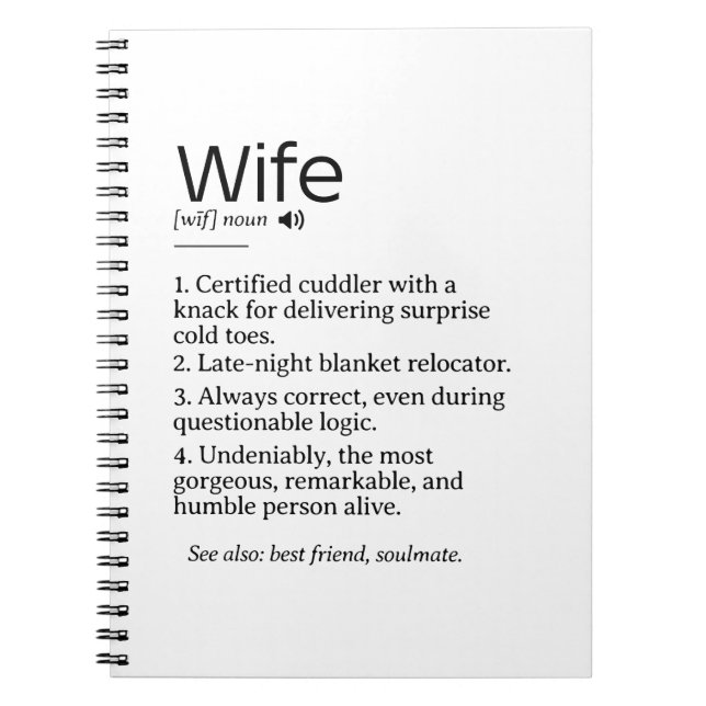 Funny and Heartfelt Wife Definition  Notebook (Front)