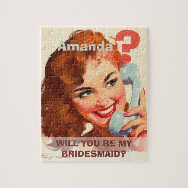 Funny and original bridesmaid proposal jigsaw puzzle (Vertical)