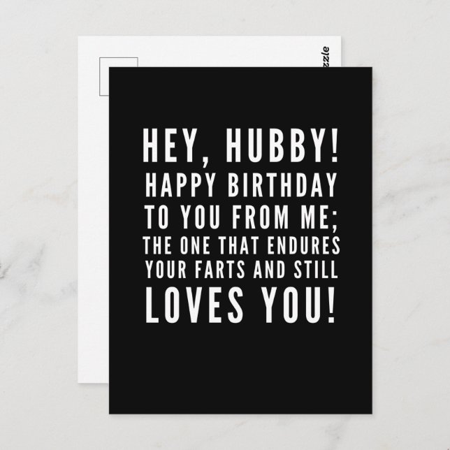 Funny and sarcastic birthday wishes for husband postcard (Front/Back)