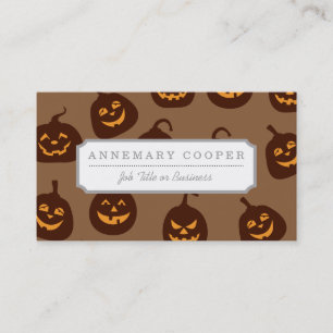 Funny and Scary Brown Halloween Pumpkins Pattern Business Card