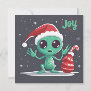 Funny and Scary Christmas Green Alien  Holiday Card