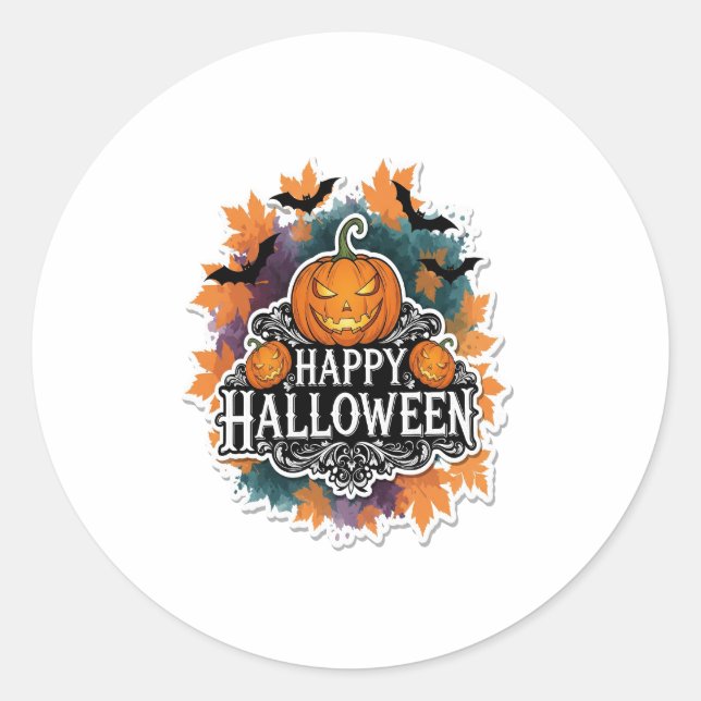 Funny and Spooky Halloween Quotes Happy Classic Round Sticker (Front)