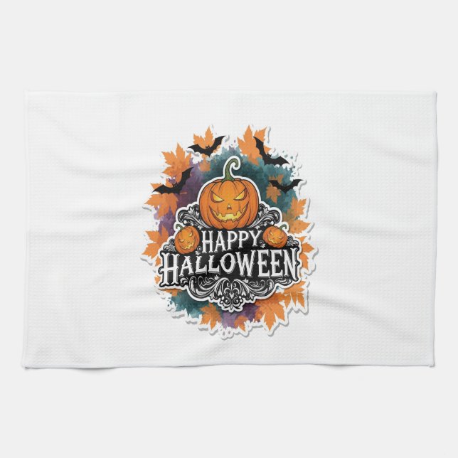 Funny and Spooky Halloween Quotes Happy Tea Towel (Horizontal)