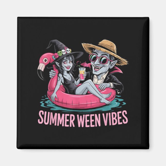 Funny and Witch Float Halloween Summer Ween Party Magnet (Front)