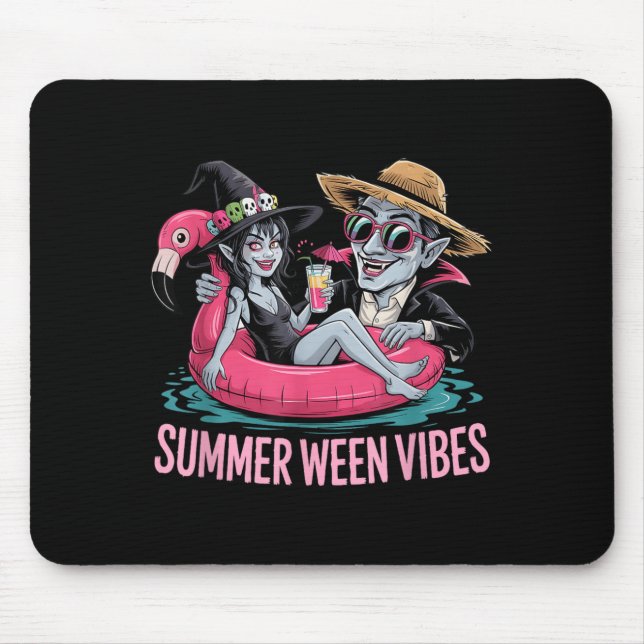 Funny and Witch Float Halloween Summer Ween Party Mouse Mat (Front)
