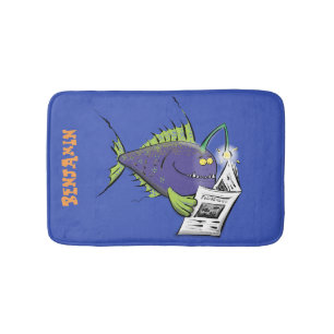 Funny angler fish cartoon bath mat