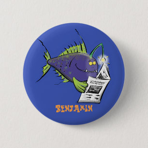 Funny angler fish cartoon button