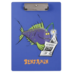 Funny angler fish cartoon clipboard