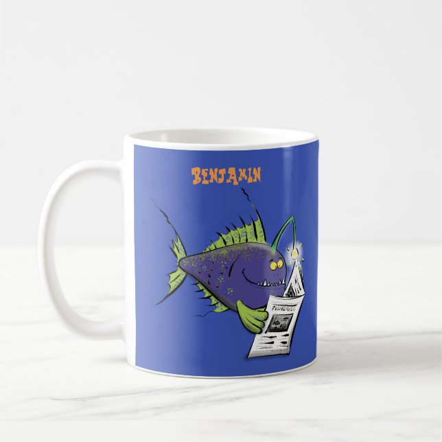Funny angler fish cartoon coffee mug (Left)