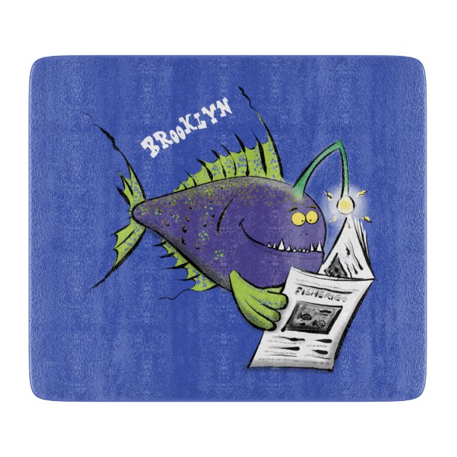 Funny angler fish cartoon cutting board (Front)