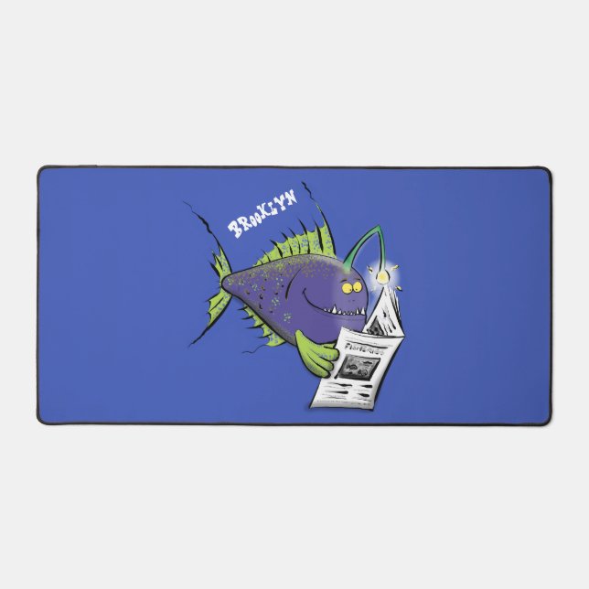 Funny angler fish cartoon  desk mat (Front)