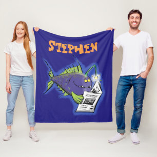 Funny angler fish cartoon fleece blanket