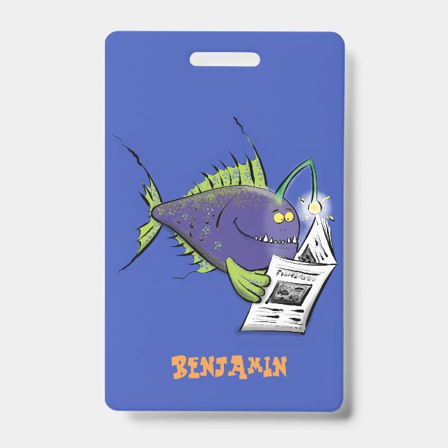 Funny angler fish cartoon ID badge (Front)