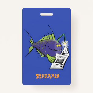 Funny angler fish cartoon ID badge