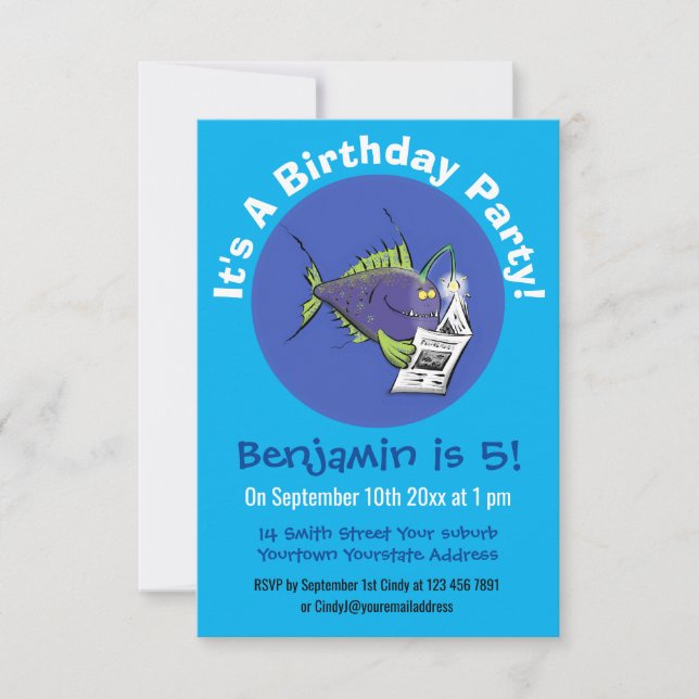 Funny angler fish cartoon invitation (Front)