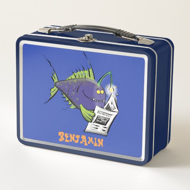 Funny angler fish cartoon metal lunch box (Front)