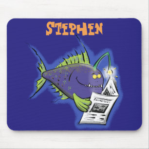 Funny angler fish cartoon mouse mat