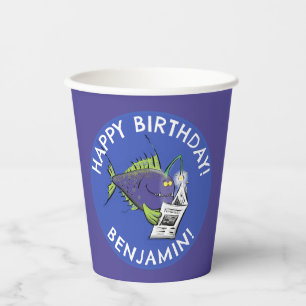 Funny angler fish cartoon personalised birthday paper cups